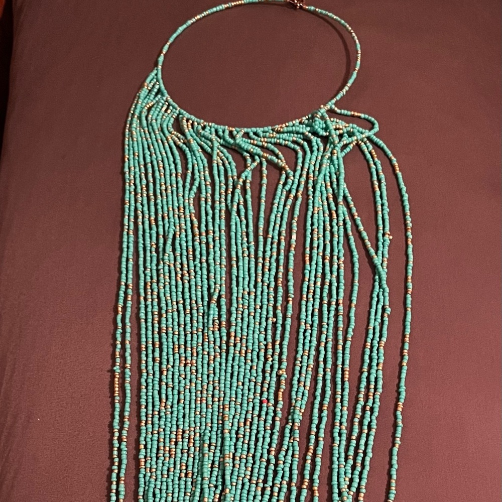 Boho. Western. Turquoise beaded necklace with gold accents